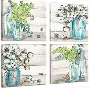 Set of 4 Canvas Prints Floral Modern Farmhouse 12" x 12"